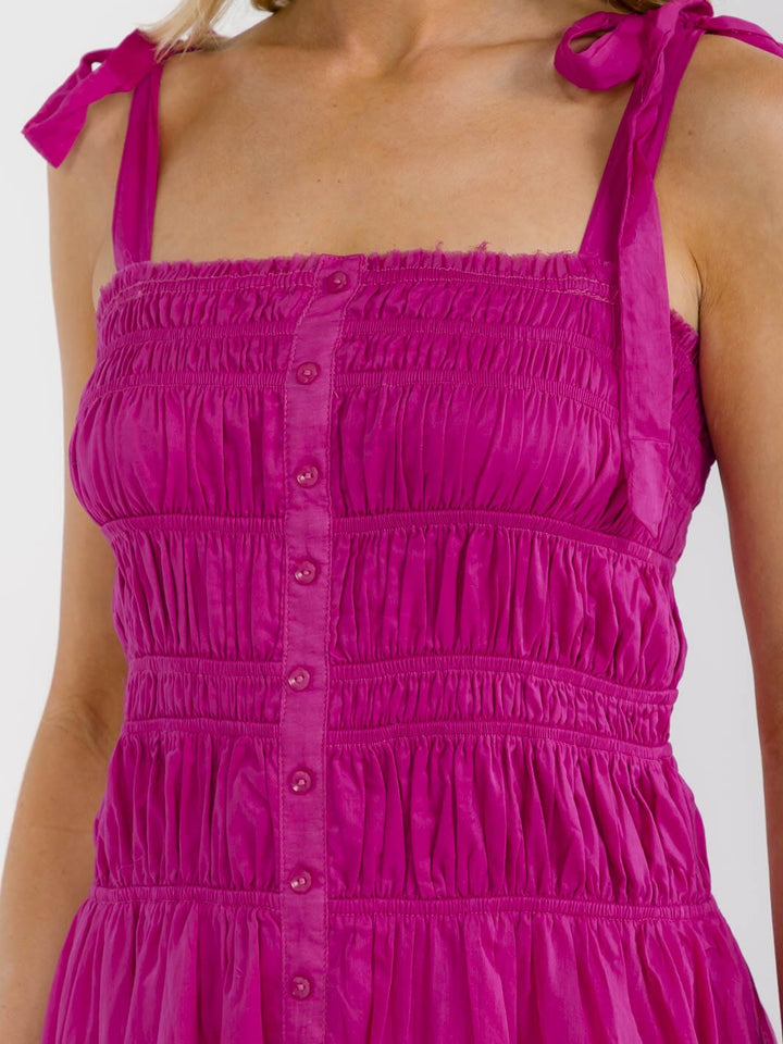 WOMEN'S SLEEVELESS ADJUSTABLE STRAPS SMOCK TIERED MIDI DRESS