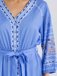 WOMEN'S 3/4 SLEEVES BUTTON UP SELF TIE TIERED MULTI PRINT MAXI DRESS