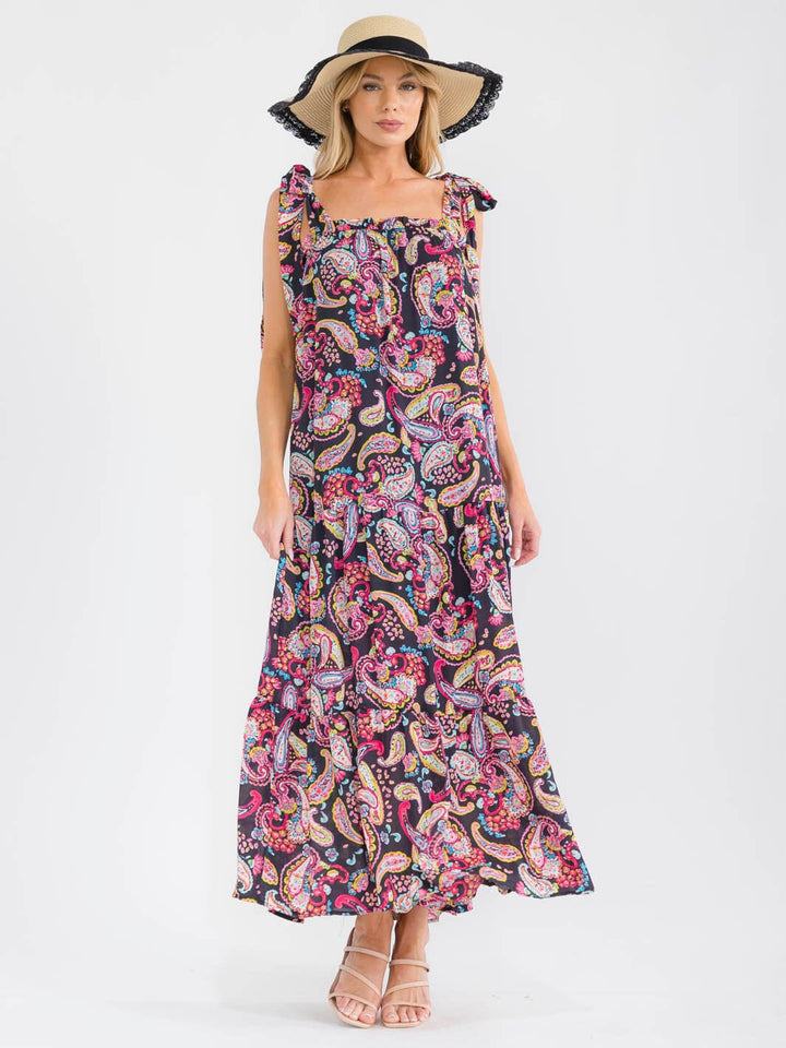 WOMEN'S SLEEVELESS SQUARE NECK PAISLEY PRINT MAXI DRESS