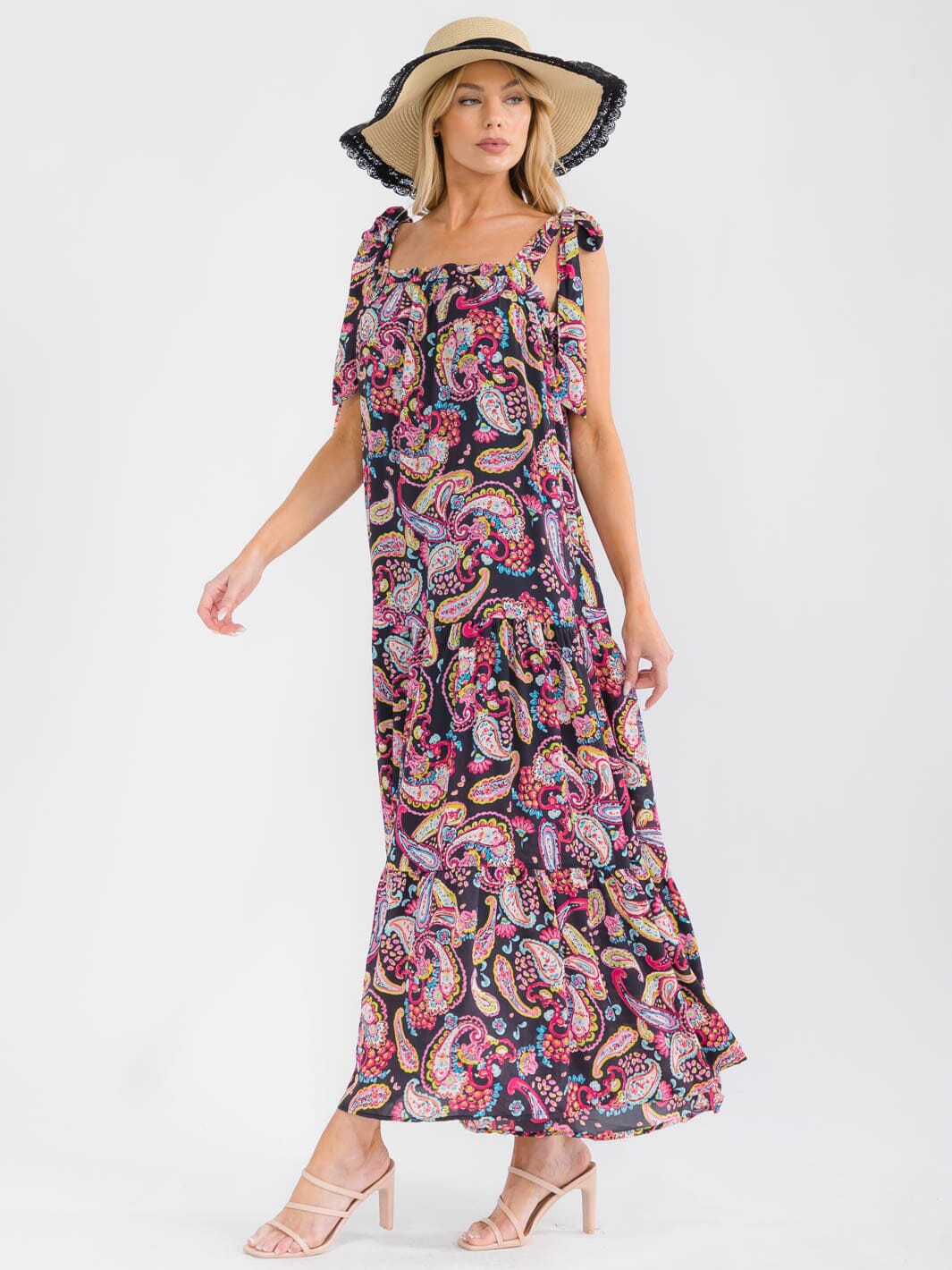 WOMEN'S SLEEVELESS SQUARE NECK PAISLEY PRINT MAXI DRESS