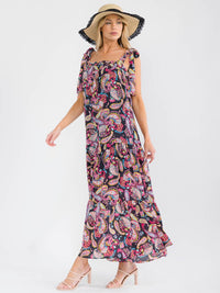 WOMEN'S SLEEVELESS SQUARE NECK PAISLEY PRINT MAXI DRESS