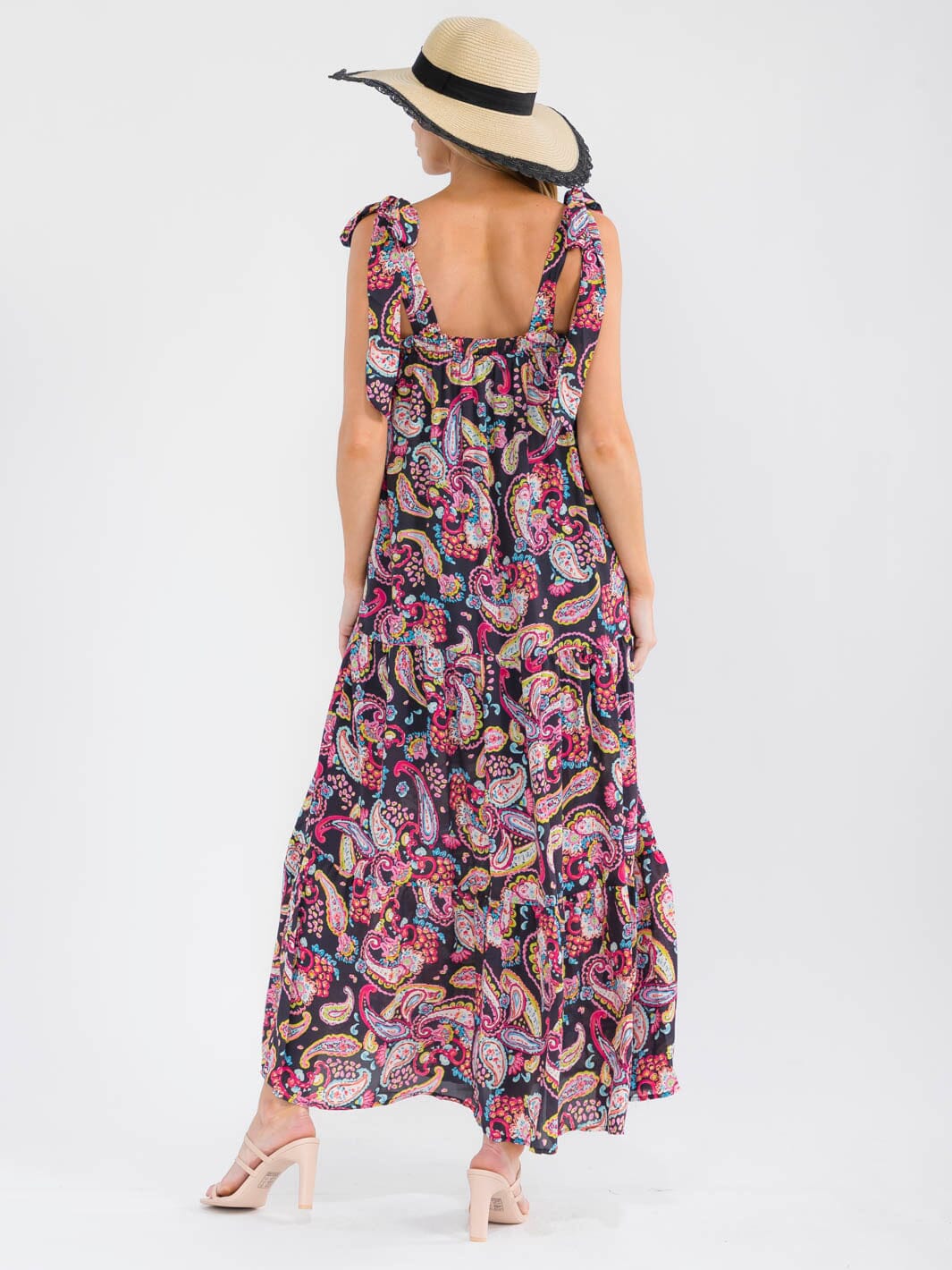 WOMEN'S SLEEVELESS SQUARE NECK PAISLEY PRINT MAXI DRESS