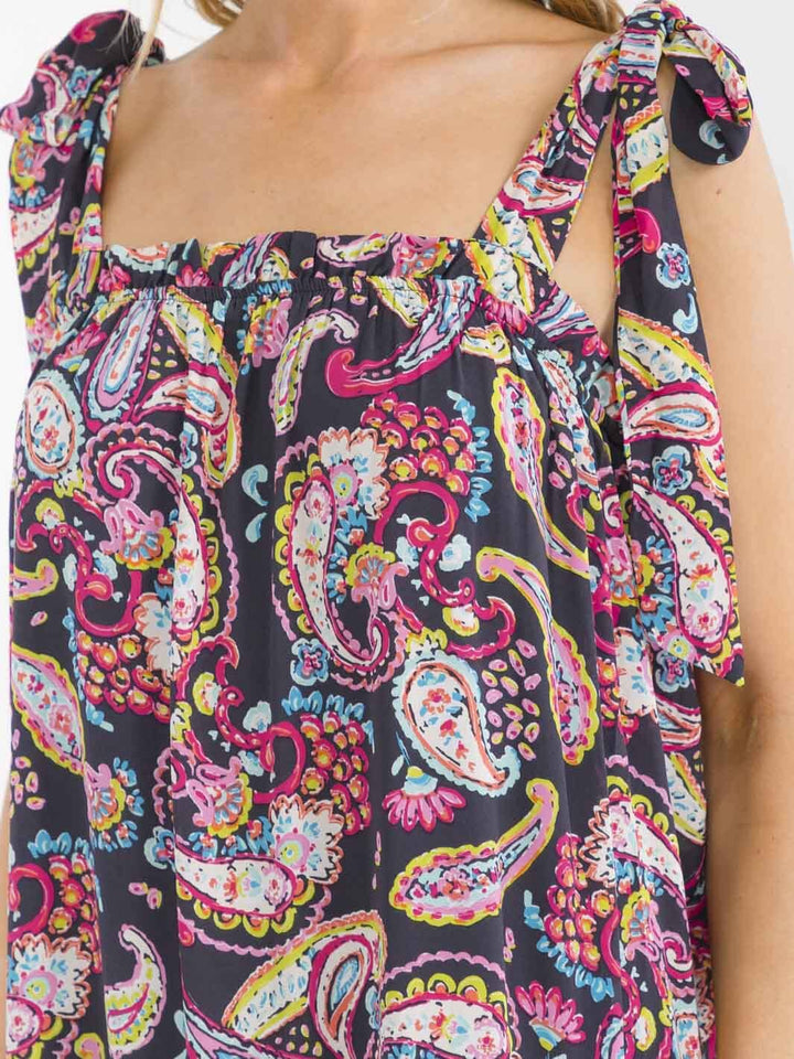 WOMEN'S SLEEVELESS SQUARE NECK PAISLEY PRINT MAXI DRESS