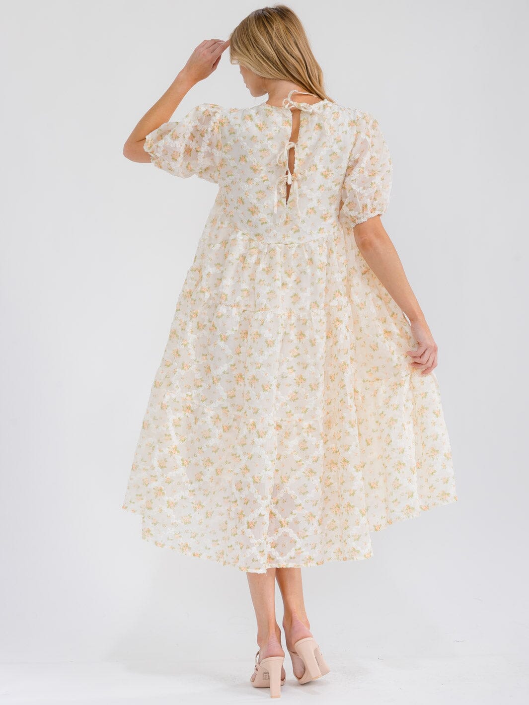 WOMEN'S SHORT SLEEVE HIGH-LOW TIERED TUNIC FLORAL MIDI DRESS