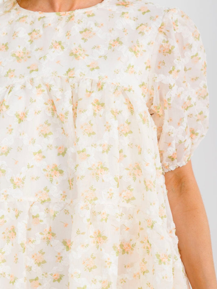 WOMEN'S SHORT SLEEVE HIGH-LOW TIERED TUNIC FLORAL MIDI DRESS