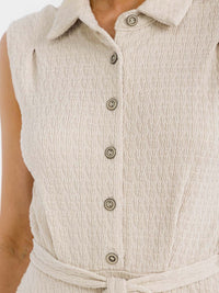 WOMEN'S SLEEVELESS BUTTON UP SELF TIE MINI DRESS
