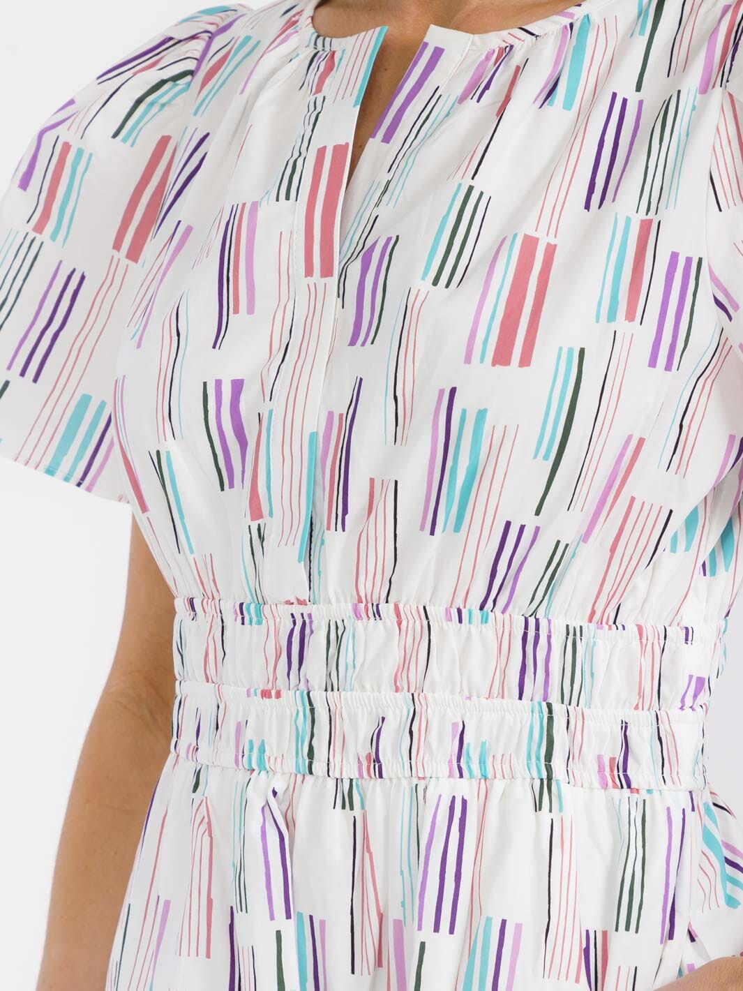 WOMEN'S SHORT SLEEVE BUTTON CLOSURE ELASTIC WAIST PRINT MINI DRESS