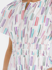 WOMEN'S SHORT SLEEVE BUTTON CLOSURE ELASTIC WAIST PRINT MINI DRESS