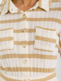WOMEN'S SHORT SLEEVE BUTTON UP FRONT POCKETS ELASTIC WAIST KNIT STRIPES MINI DRESS