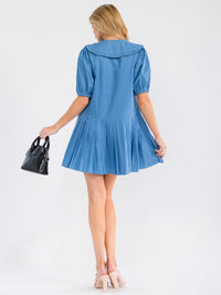 WOMEN'S SHORT PUFF SLEEVE BUTTON UP LOOSE FIT DENIM MINI DRESS