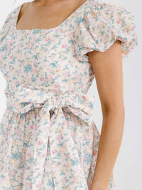 WOMEN'S SHORT PUFF SLEEVE RUFFLE TIERED SWISS SMOCK FLORAL MINI DRESS