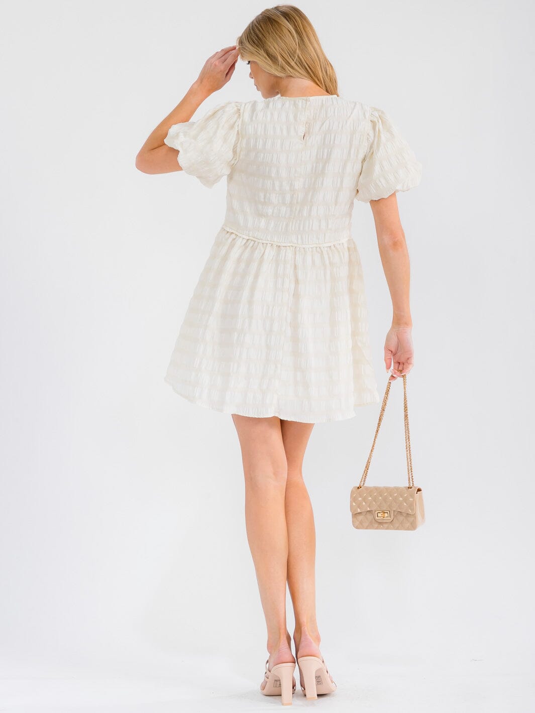 WOMEN'S SHORT PUFF SLEEVE TIERED LOOSE FIT MINI DRESS