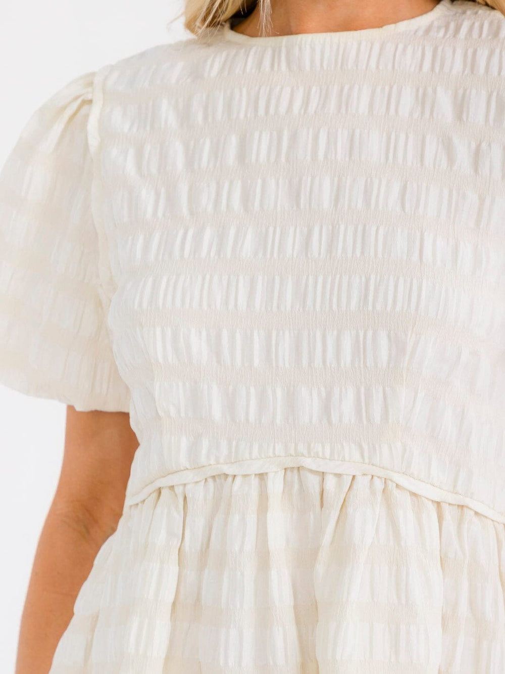 WOMEN'S SHORT PUFF SLEEVE TIERED LOOSE FIT MINI DRESS