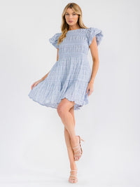 WOMEN'S SHORT PUFF SLEEVE TIERED LOOSE FIT MINI DRESS