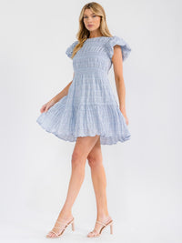 WOMEN'S SHORT PUFF SLEEVE TIERED LOOSE FIT MINI DRESS