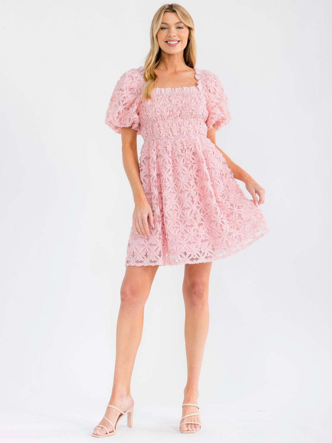 WOMEN'S SHORT PUFF SLEEVE SQUARE NECK FLORAL MINI DRESS