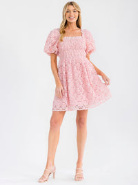 WOMEN'S SHORT PUFF SLEEVE SQUARE NECK FLORAL MINI DRESS