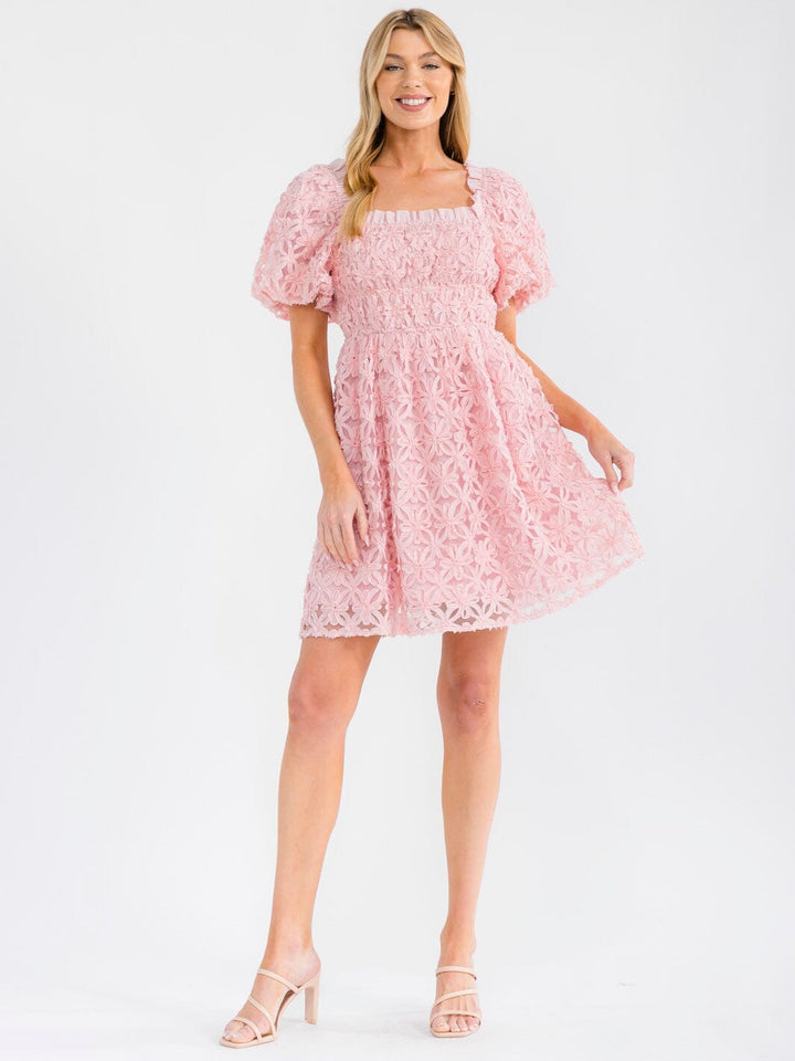 WOMEN'S SHORT PUFF SLEEVE SQUARE NECK FLORAL MINI DRESS