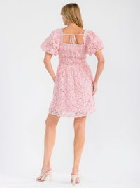 WOMEN'S SHORT PUFF SLEEVE SQUARE NECK FLORAL MINI DRESS