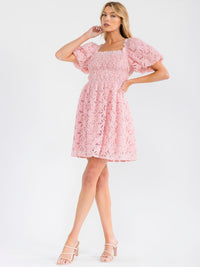 WOMEN'S SHORT PUFF SLEEVE SQUARE NECK FLORAL MINI DRESS
