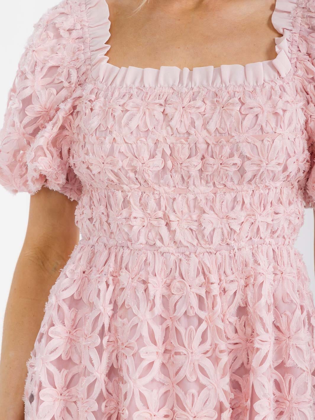 WOMEN'S SHORT PUFF SLEEVE SQUARE NECK FLORAL MINI DRESS