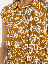 WOMEN'S SLEEVELESS BUTTON UP ADJUSTABLE WAIST FLORAL PRINT MINI DRESS