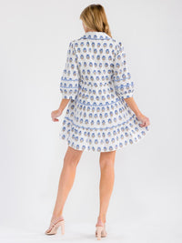 WOMEN'S 3/4 SLEEVE BUTTON UP TIERED FLORAL PRINT TUNIC MINI DRESS