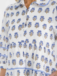 WOMEN'S 3/4 SLEEVE BUTTON UP TIERED FLORAL PRINT TUNIC MINI DRESS