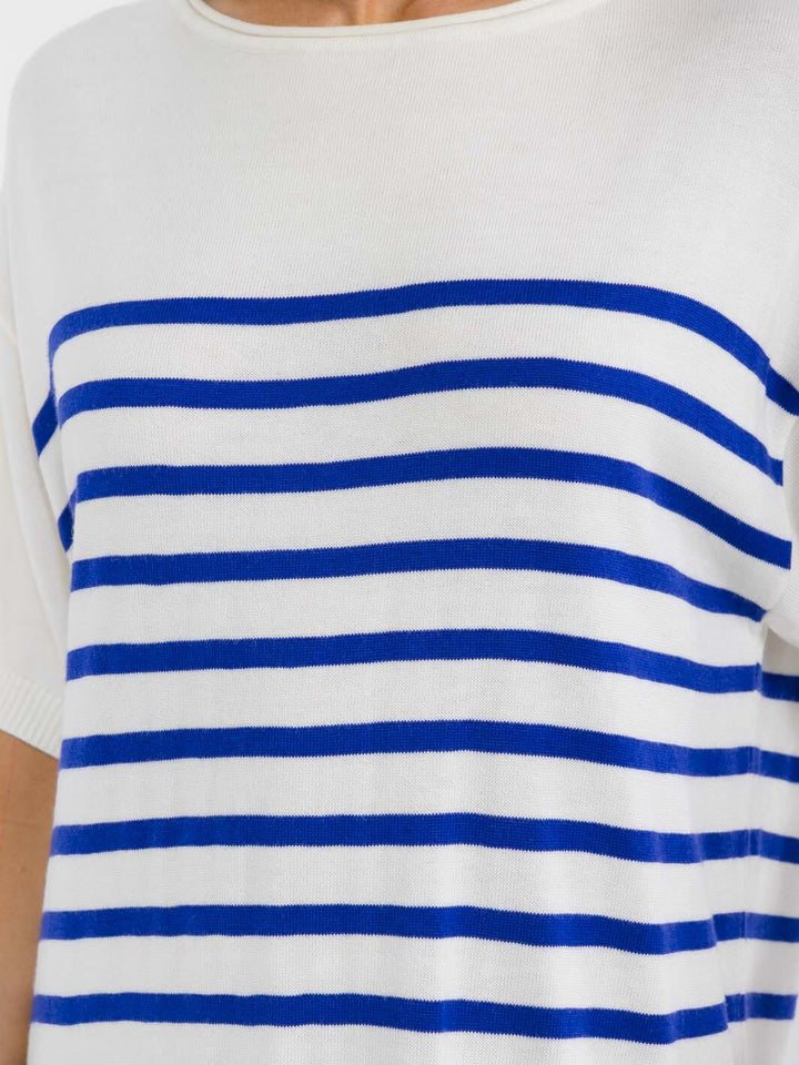 WOMEN'S SHORT SLEEVE COLORBLOCK STRIPES RUFFLE BOTTOM HEM LOOSE FIT MIDI DRESS