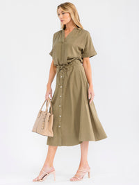 WOMEN'S SHORT SLEEVE BLOUSE & BUTTON UP MIDI SKIRT SOLID 2PC. SET