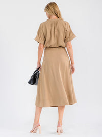 WOMEN'S SHORT SLEEVE BLOUSE & BUTTON UP MIDI SKIRT SOLID 2PC. SET
