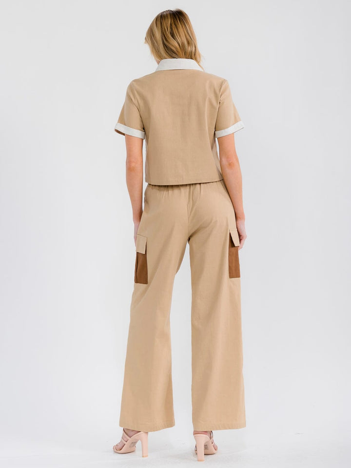 WOMEN'S SHORT SLEEVE TOP & ELASTIC WAIST PANTS COLORBLOCK 2PC. SET