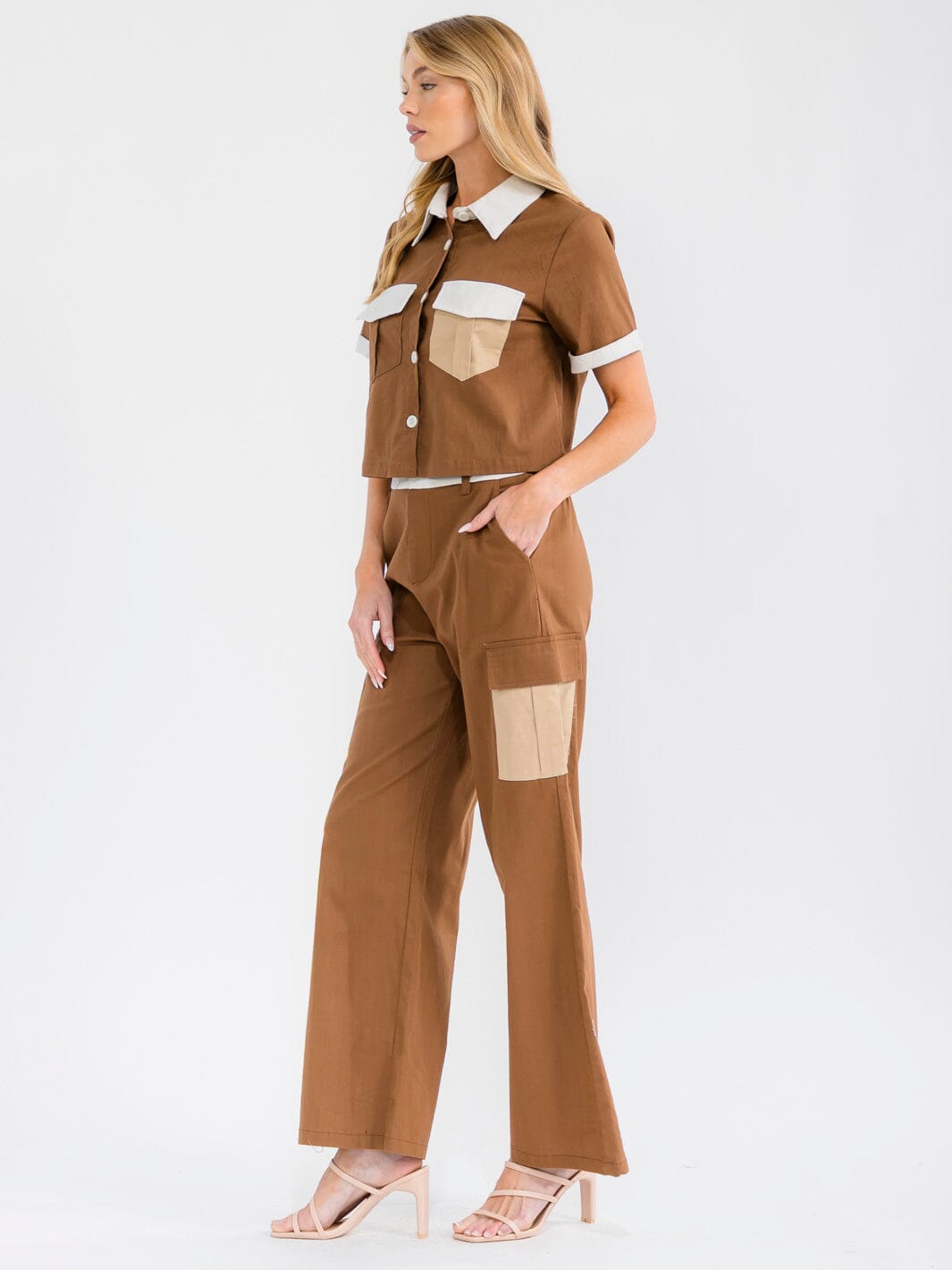 WOMEN'S SHORT SLEEVE TOP & ELASTIC WAIST PANTS COLORBLOCK 2PC. SET