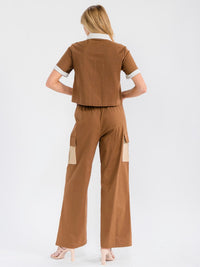 WOMEN'S SHORT SLEEVE TOP & ELASTIC WAIST PANTS COLORBLOCK 2PC. SET