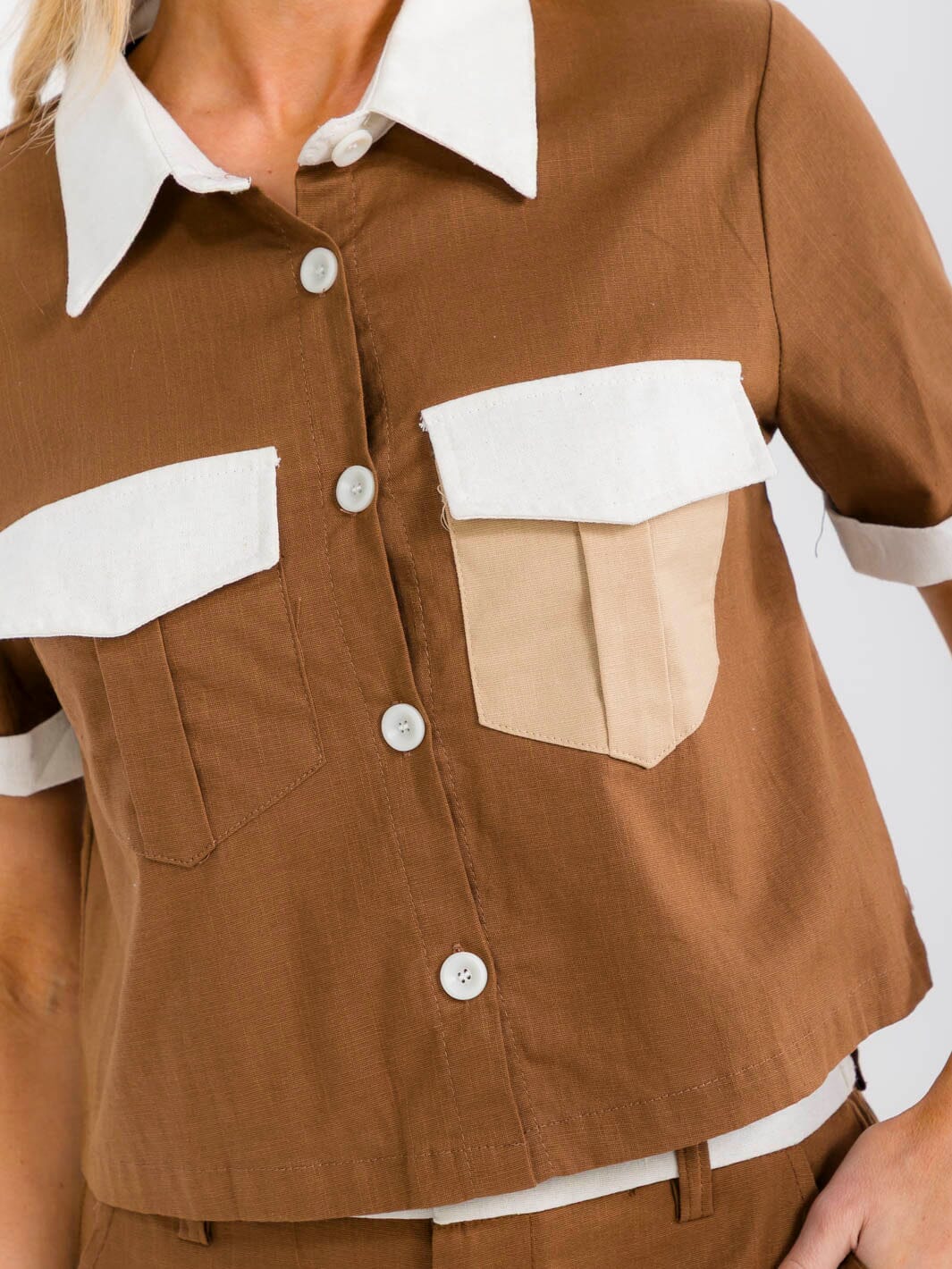 WOMEN'S SHORT SLEEVE TOP & ELASTIC WAIST PANTS COLORBLOCK 2PC. SET