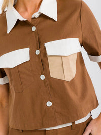 WOMEN'S SHORT SLEEVE TOP & ELASTIC WAIST PANTS COLORBLOCK 2PC. SET