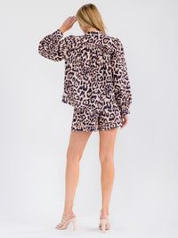 WOMEN'S LONG SLEEVE BUTTON UP ANIMAL PRINT BLOUSE
