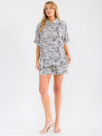 WOMEN'S SHORT SLEEVE TOP & ELASTIC WAIST SHORTS MULTI PRINT 2PC. SET