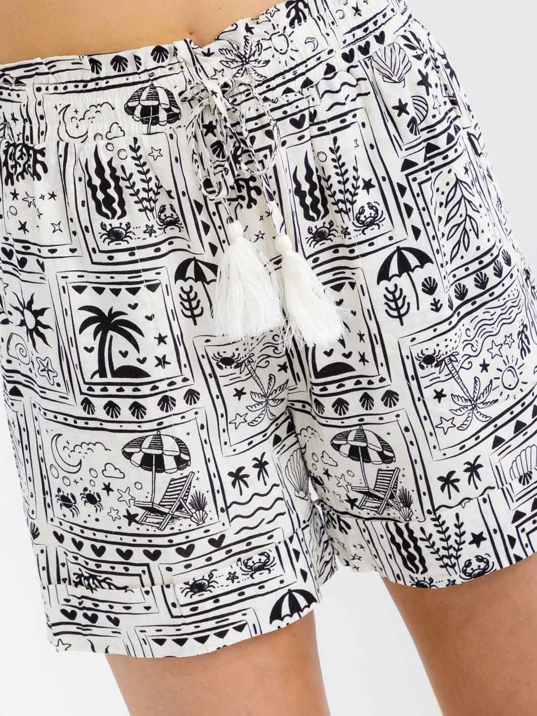 WOMEN'S ELASTIC WAIST MULTI PRINT MINI SHORTS