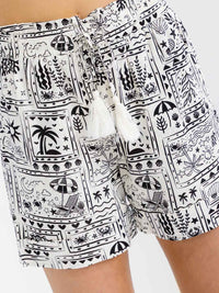 WOMEN'S ELASTIC WAIST MULTI PRINT MINI SHORTS