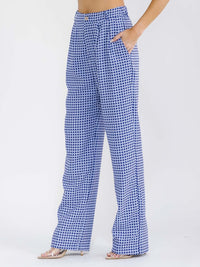 WOMEN'S BUTTON CLOSURE POCKETS COLORBLOCK PRINT STARIGTH LEG PANTS