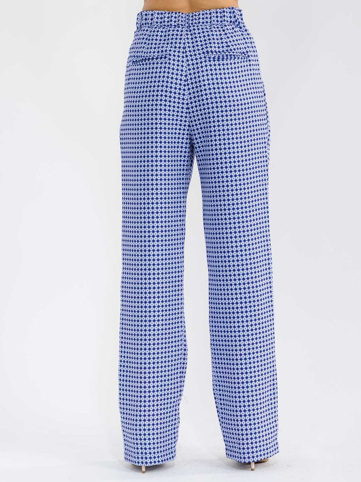 WOMEN'S BUTTON CLOSURE POCKETS COLORBLOCK PRINT STARIGTH LEG PANTS