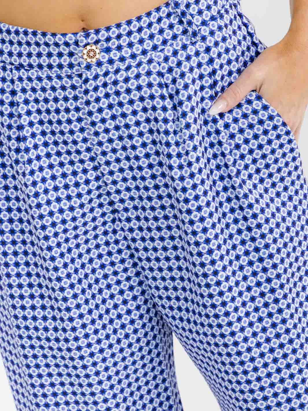 WOMEN'S BUTTON CLOSURE POCKETS COLORBLOCK PRINT STARIGTH LEG PANTS