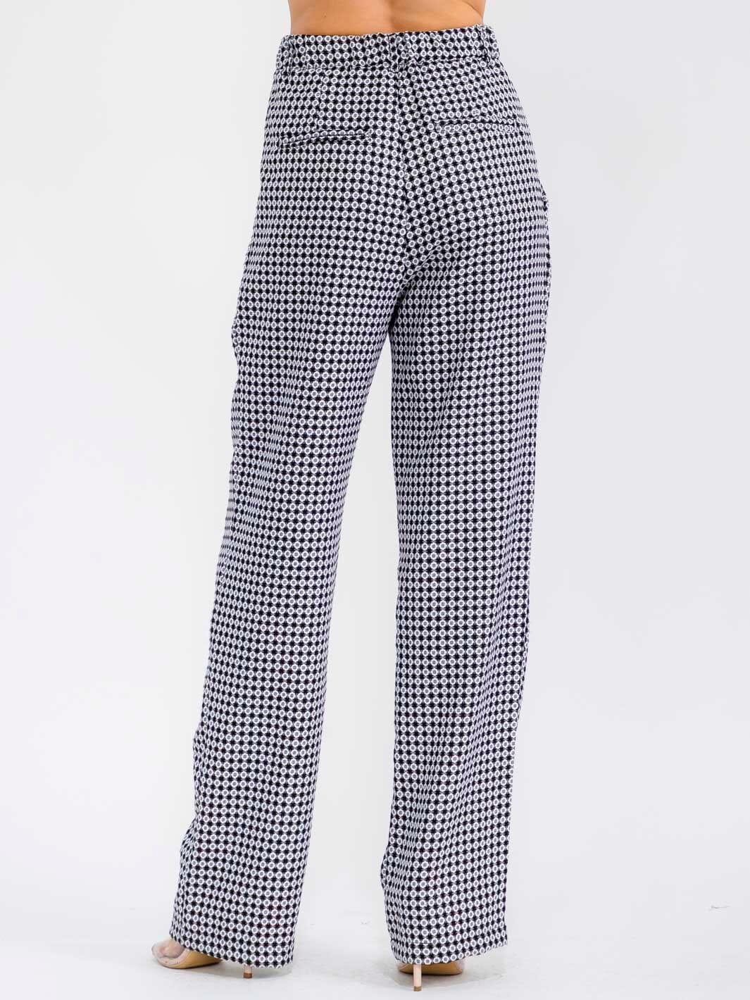 WOMEN'S BUTTON CLOSURE POCKETS COLORBLOCK PRINT STARIGTH LEG PANTS