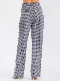 WOMEN'S BUTTON CLOSURE POCKETS COLORBLOCK PRINT STARIGTH LEG PANTS