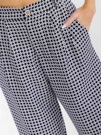 WOMEN'S BUTTON CLOSURE POCKETS COLORBLOCK PRINT STARIGTH LEG PANTS