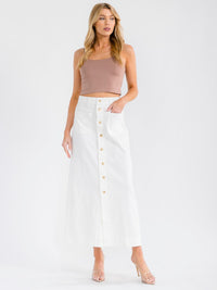 WOMEN'S BUTTON CLOSURE FRONT POCKETS PENCIL DENIM MAXI SKIRT