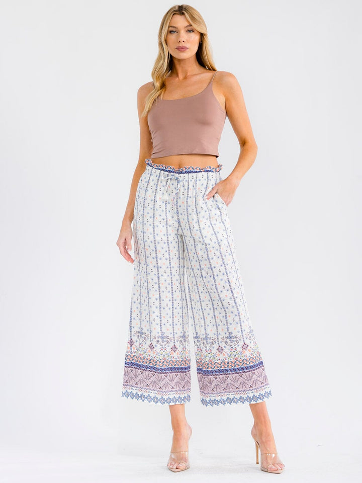 WOMEN'S ELASTIC WAIST WIDE LEG MULTI PRINT PALAZZO PANTS
