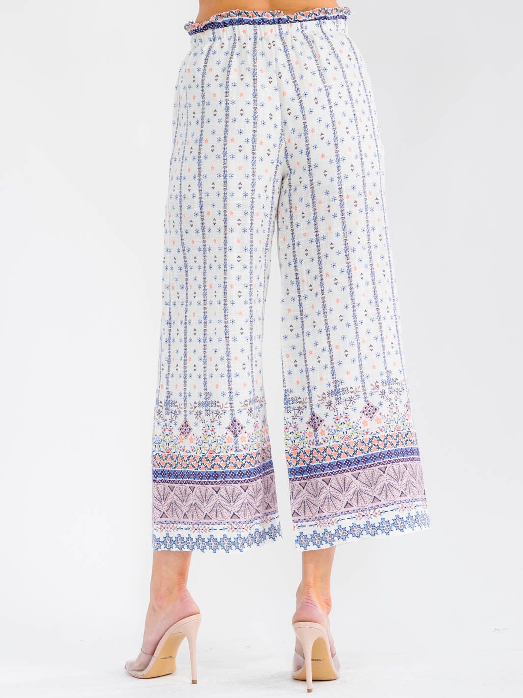 WOMEN'S ELASTIC WAIST WIDE LEG MULTI PRINT PALAZZO PANTS