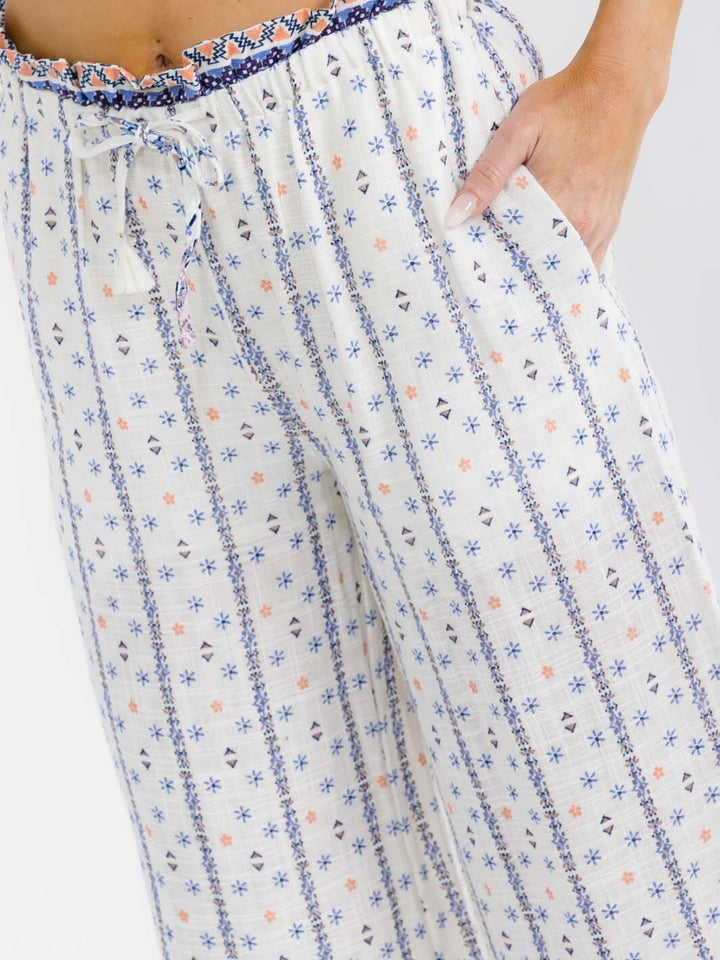 WOMEN'S ELASTIC WAIST WIDE LEG MULTI PRINT PALAZZO PANTS